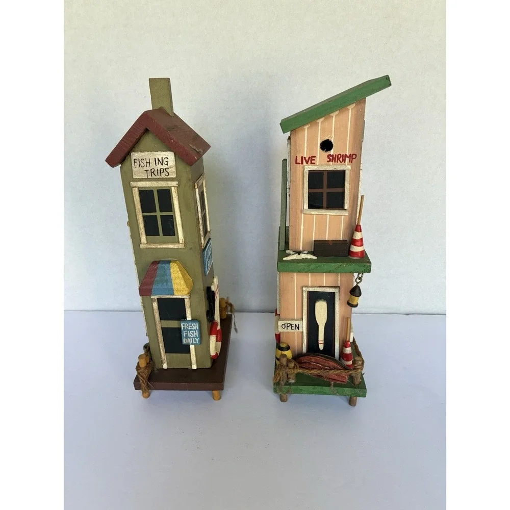 Wood Coastal Fishing Shack Beach Cottage Nautical Shelf Decor Boat Rentals